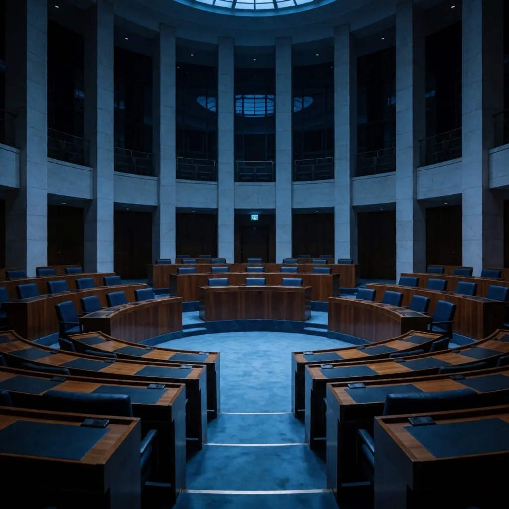 Interior de parlamento europeo de noche