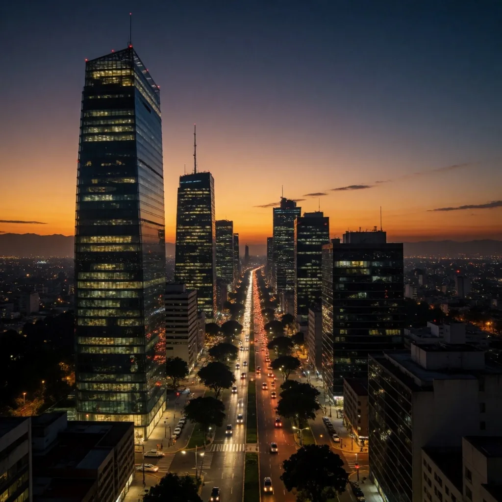 Skyline de la Ciudad de México al atardecer
