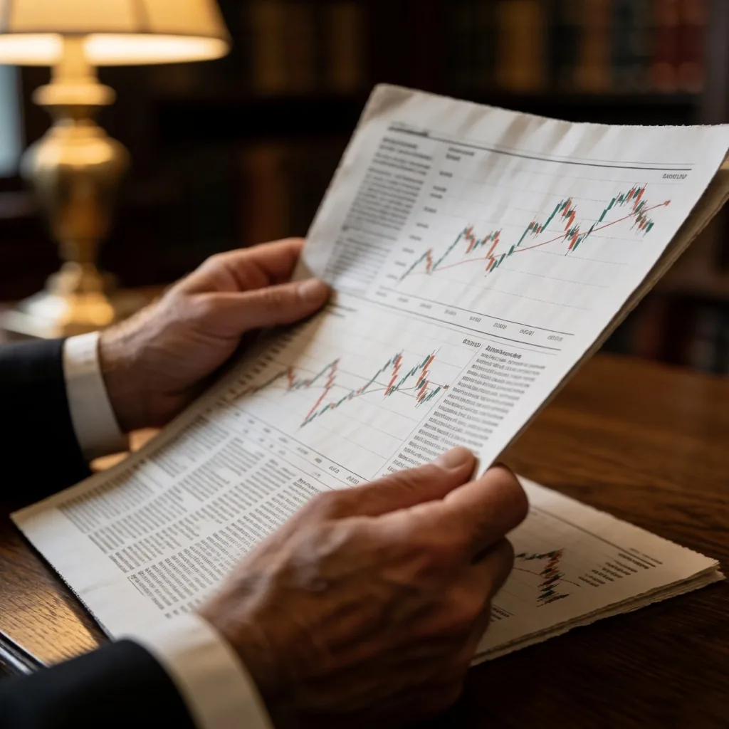 Hombre mayor leyendo análisis financiero sobre bonos