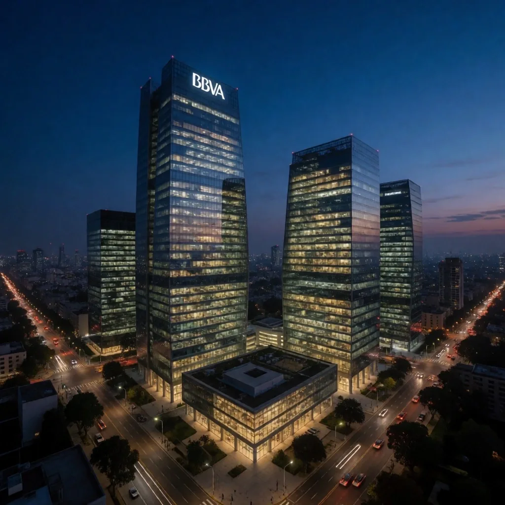 Skyline financiero de la Ciudad de México al anochecer