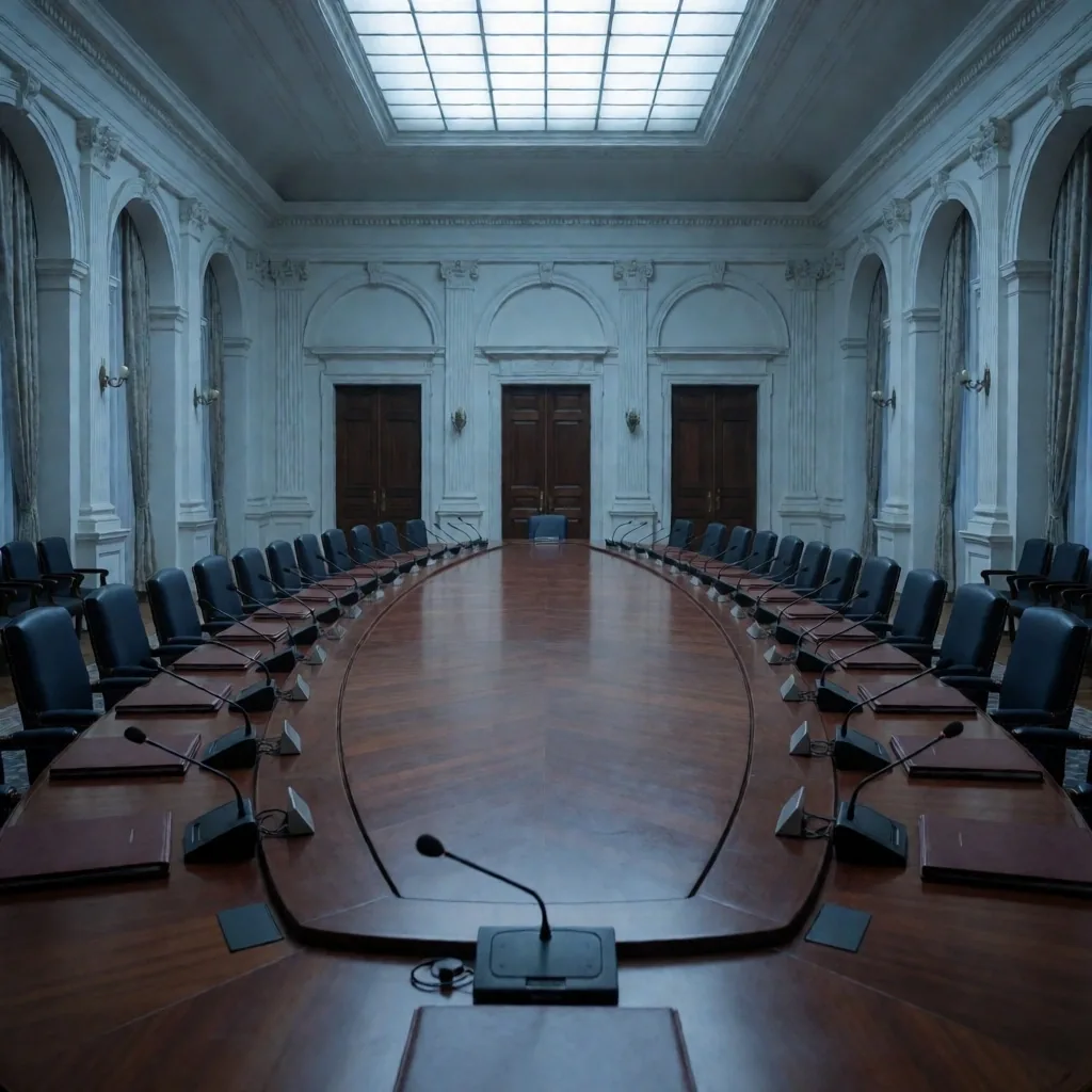 Mesa de negociaciones en una cámara diplomática