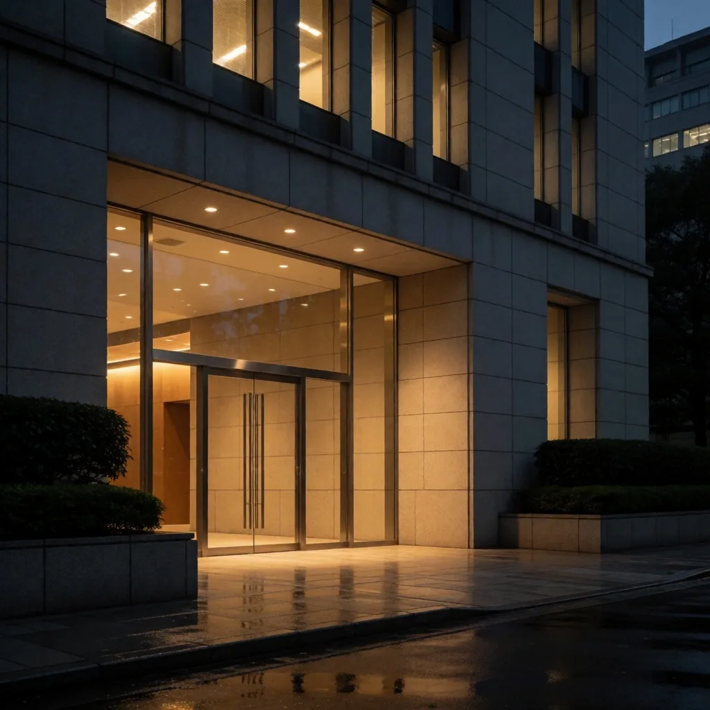 Edificio de banco central en Tokio de noche