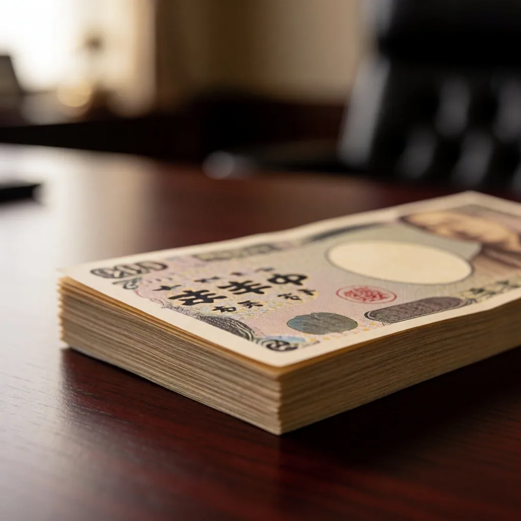 Billetes de yen japonés sobre una mesa