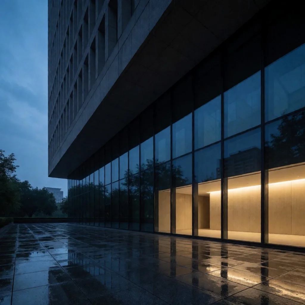 Edificio de un banco en China al anochecer