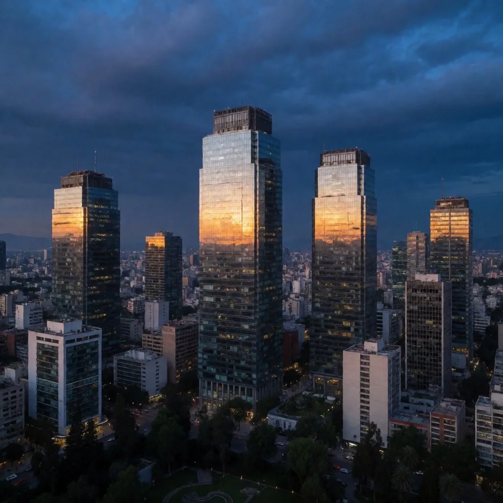 Skyline de la Ciudad de México al anochecer